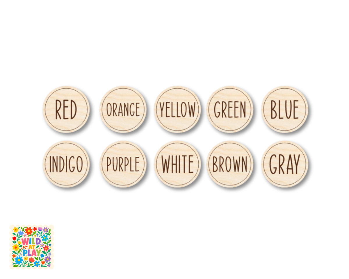 Unfinished Wood Color Token Pack | Wild at Play | 10 pc | 3" | 1/8" Wood | DIY Craft Cutout |