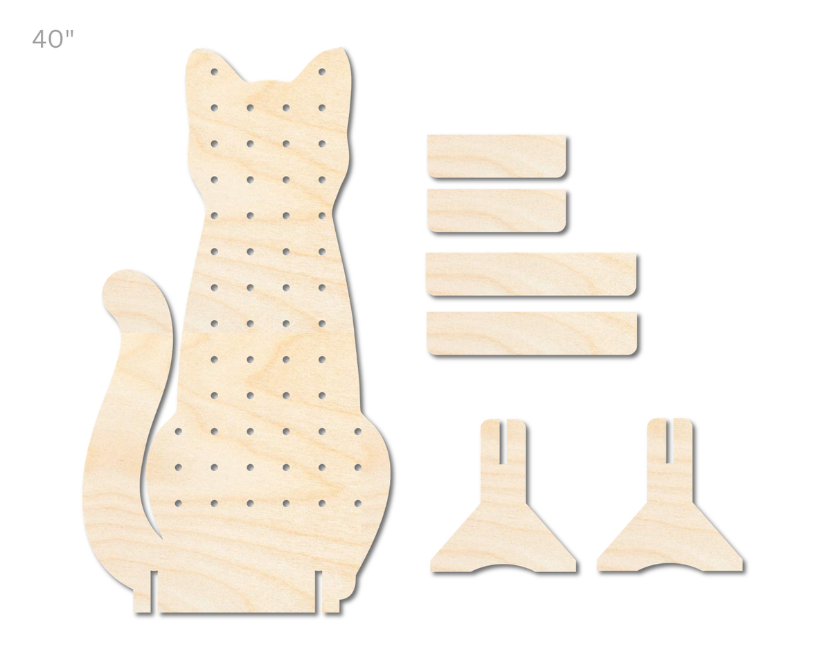 Unfinished Wood Cat Standing Peg Board | Standing Wood Peg Board | 1/2" & 1/4" Thick Wood | up to 40"