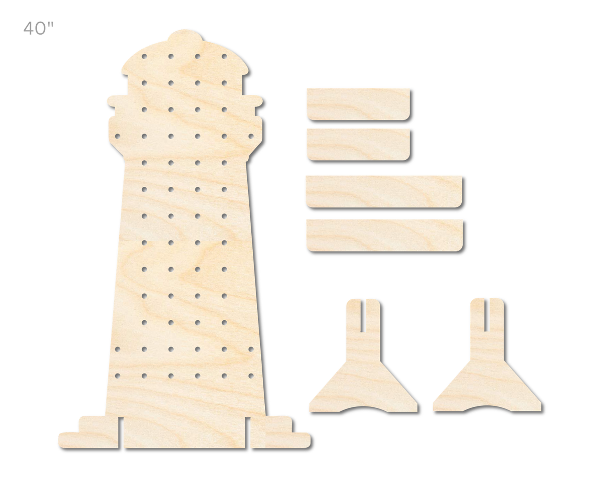 Unfinished Wood Lighthouse Standing Peg Board | Standing Wood Peg Board | 1/2" & 1/4" Thick Wood | up to 40"