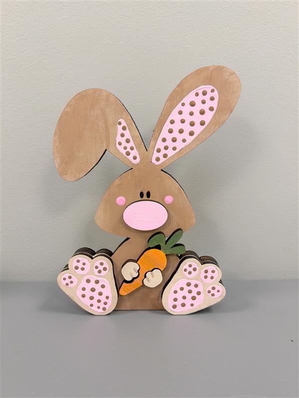 Unfinished Wood Layered and Etched Sitting Bunny Shelf Sitter | 7pc | 8" Tall | 1/2" & 1/4" Wood | Wood Craft DIY