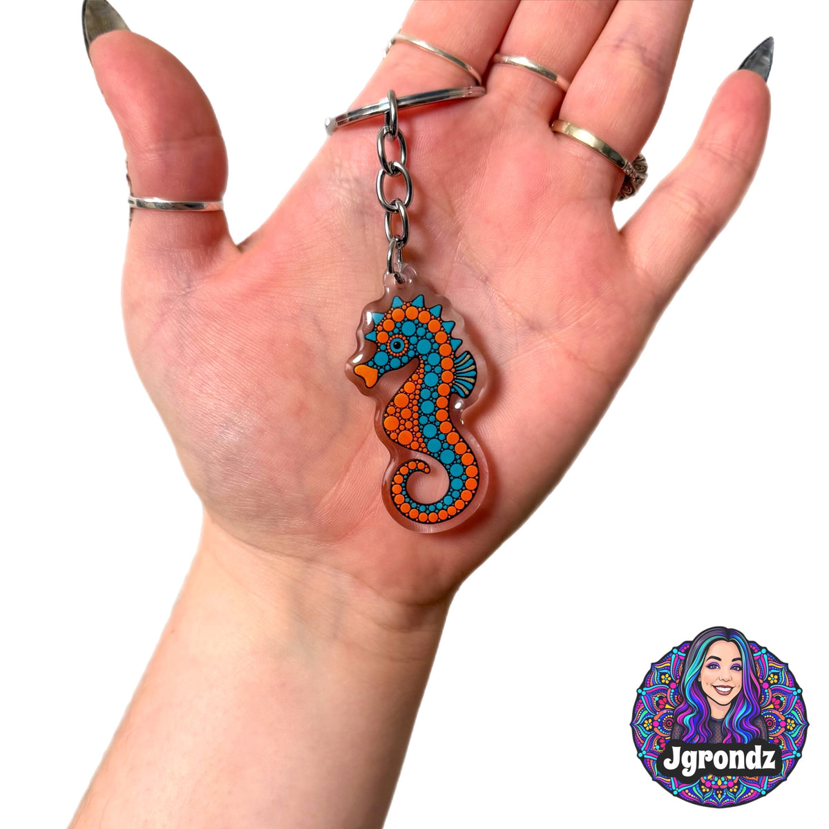 Double Sided Seahorse acrylic/epoxy printed keychain