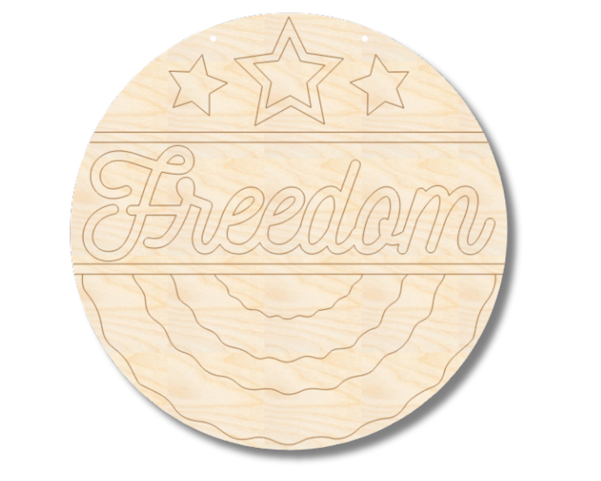 Unfinished Wood Etched Freedom Door Sign | Paint By Line Crafts | up to 30" DIY