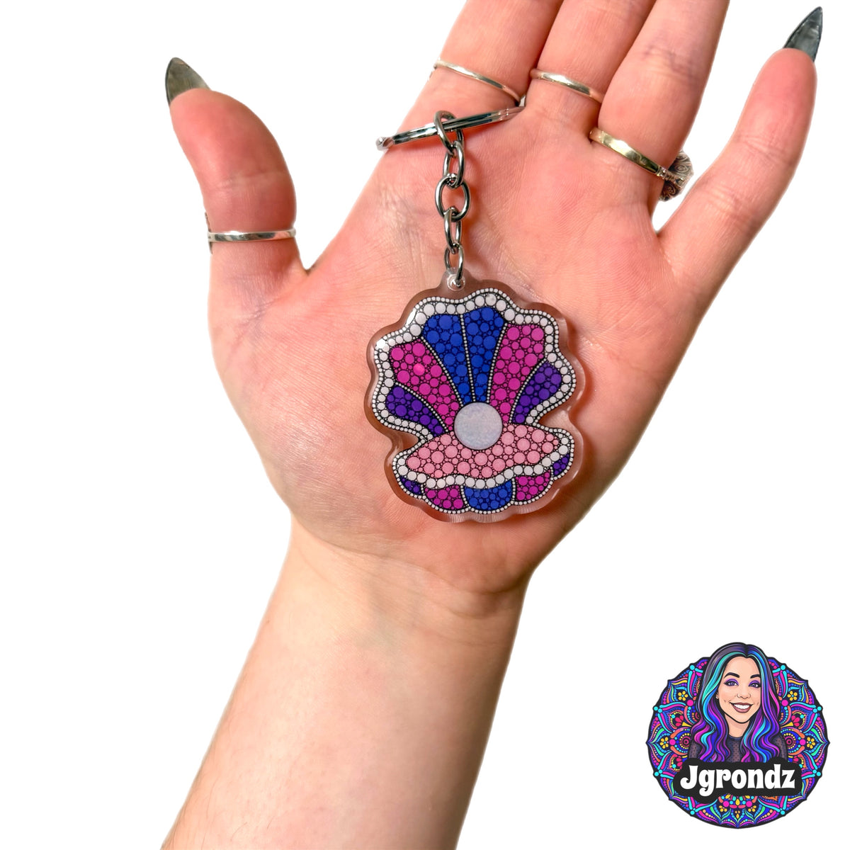 Double Sided Seashell acrylic/epoxy printed keychain