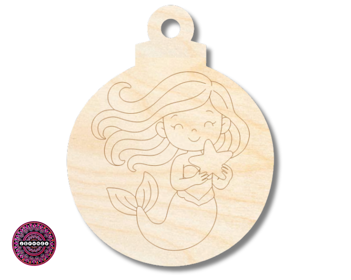 Unfinished Wood Etched Mermaid Ornament Shape | JGrondz | Paint By Line Crafts | up to 30" DIY