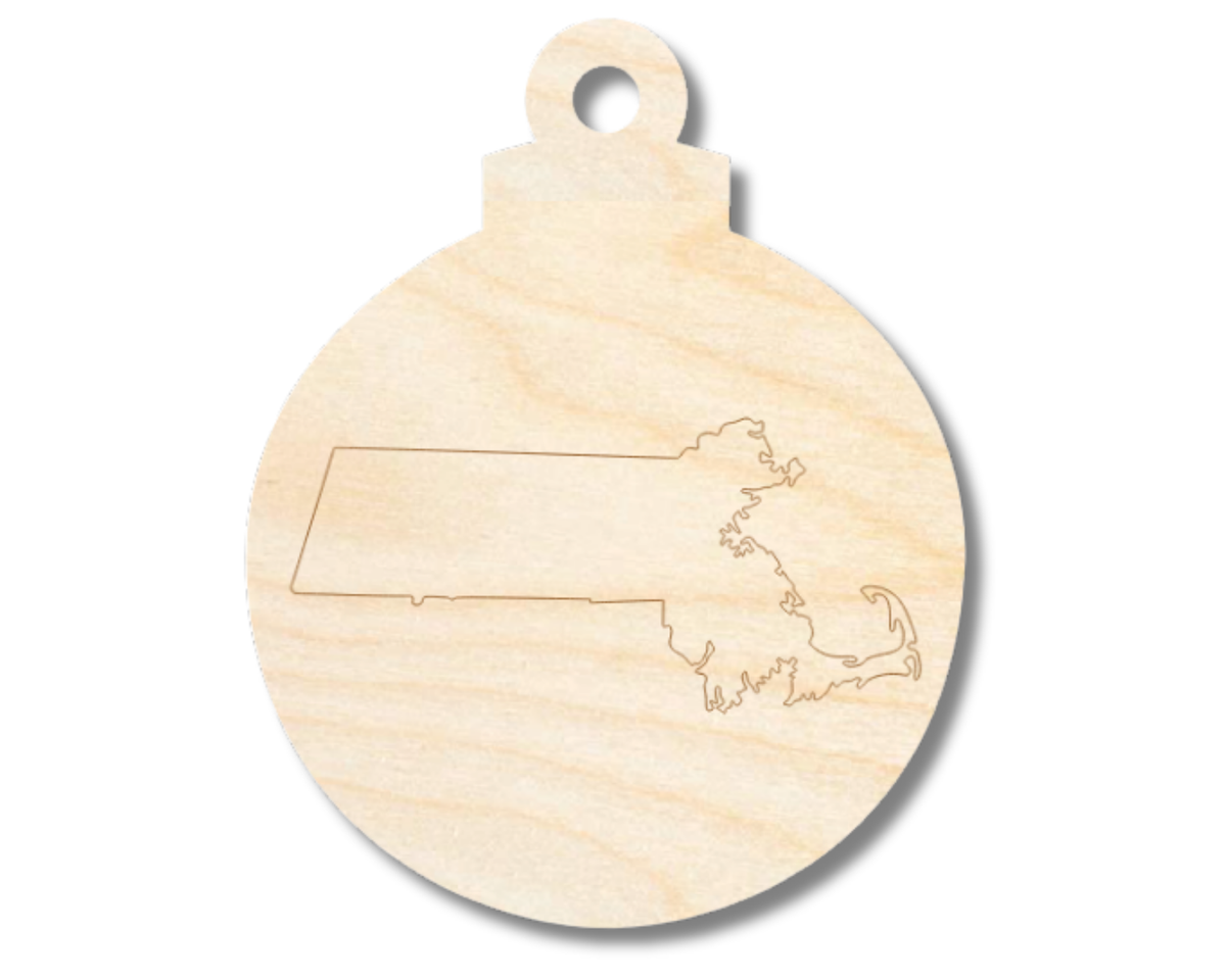 Unfinished Wood Etched Massachusetts Ornament Shape | Paint By Line Crafts | up to 30" DIY