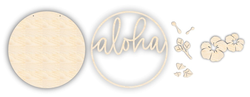 Unfinished Wood Aloha Flowers Door Sign Kit | Wood Craft Cutouts | 1/4" Thick |