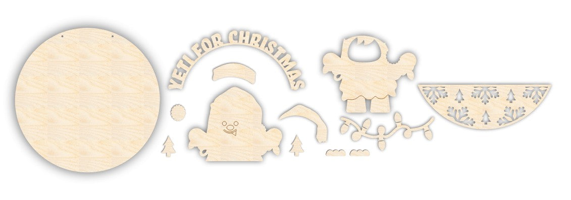 Unfinished Wood Yeti for Christmas Door Sign Kit | Wood Craft Cutouts | 1/4" Thick |
