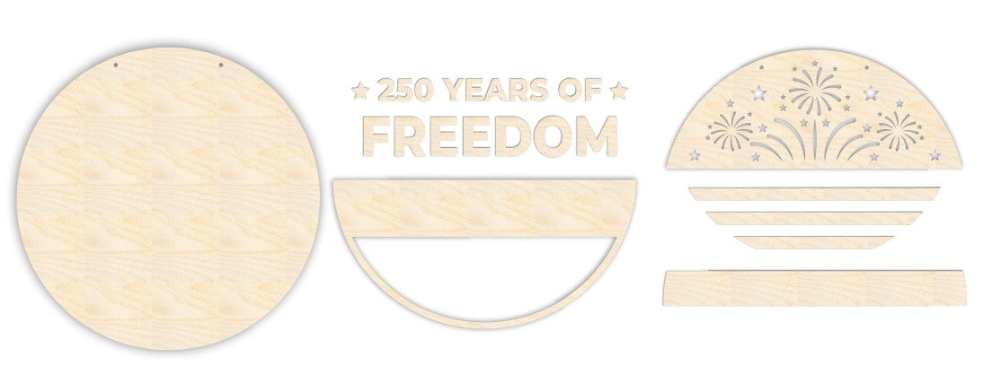 Unfinished Wood 250 Years Of Freedom Door Sign Kit | Wood Craft Cutouts | 1/4" Thick |