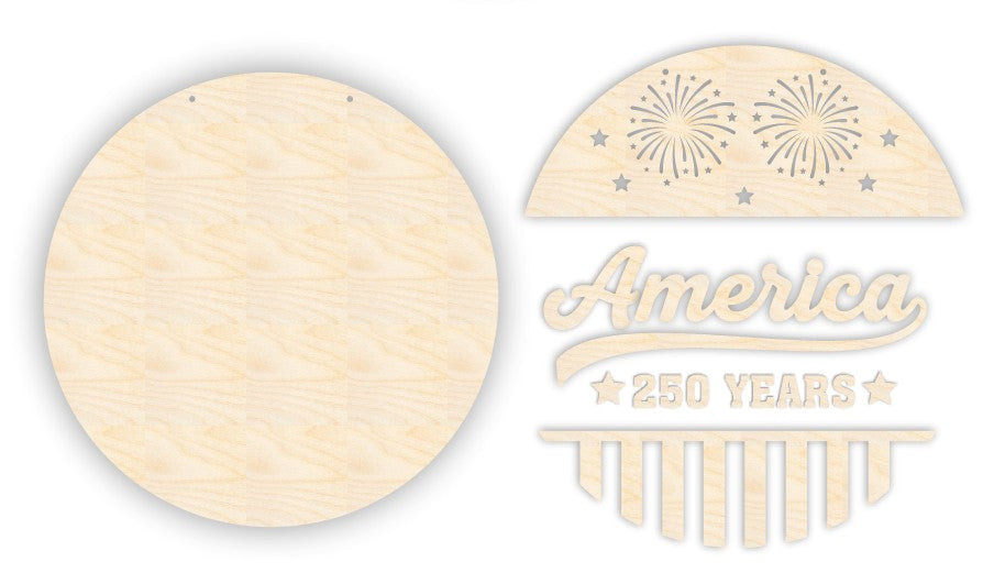 Unfinished Wood America 250 Years Door Sign Kit | Wood Craft Cutouts | 1/4" Thick |