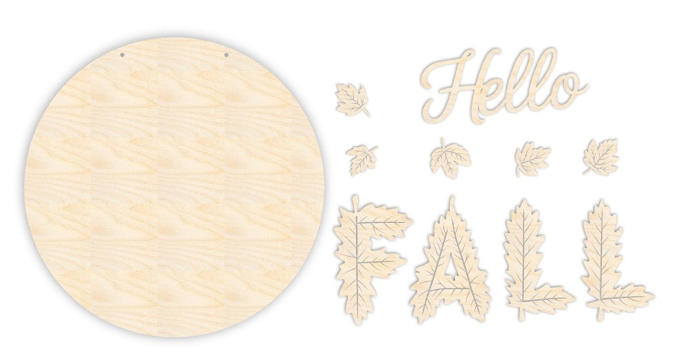 Unfinished Wood Hello Fall Leaves Door Sign Kit | Wood Craft Cutouts | 1/4" Thick |