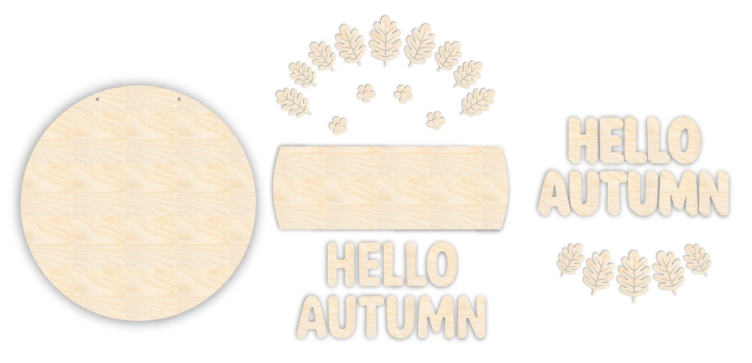 Unfinished Wood Hello Autumn Door Sign Kit | Wood Craft Cutouts | 1/4" Thick |