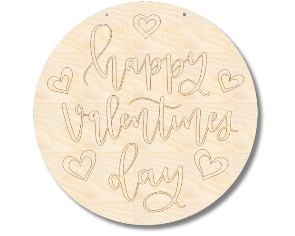 Unfinished Wood Etched Happy Valentines Day Door Sign | Paint By Line Crafts | up to 30" DIY