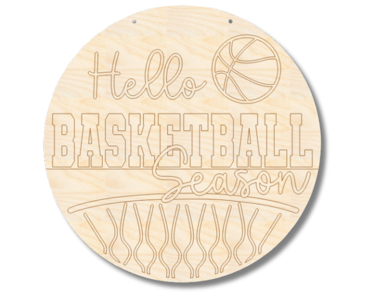 Unfinished Wood Etched Hello Basketball Season Door Sign | Paint By Line Crafts | up to 30" DIY