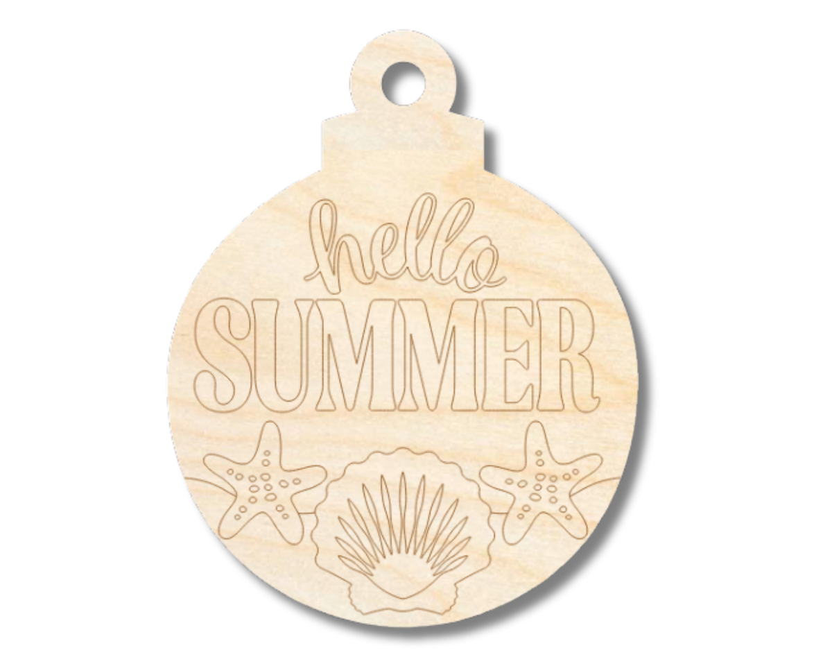 Unfinished Wood Etched Hello Summer Seashell Ornament Shape | Paint By Line Crafts | up to 30" DIY