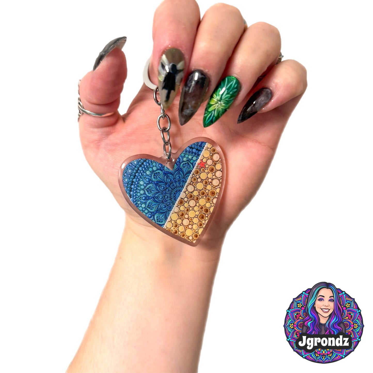 Double Sided Beach Heart acrylic/epoxy printed keychain