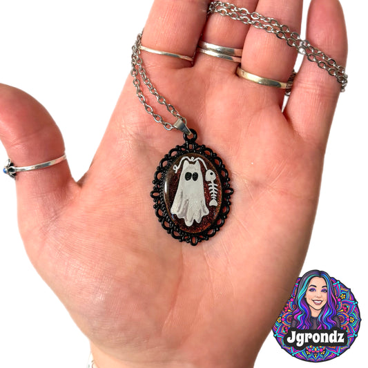 Kitty Ghost Necklace Pendant w/ Chain