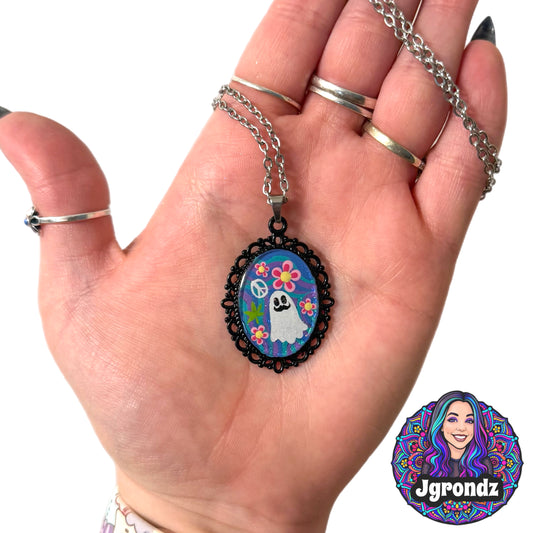 Groovy Ghost Necklace Pendant w/ Chain