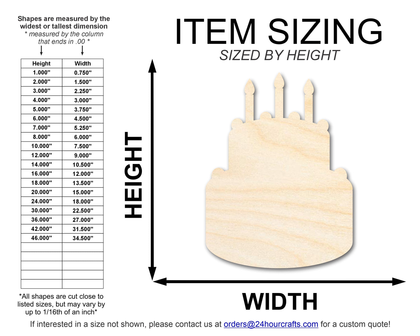 Unfinished Wood Birthday Cake Shape | DIY Craft Cutout | Up to 36"