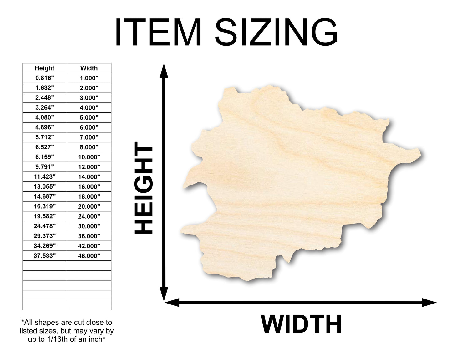 Unfinished Wood Andorra Shape - Country - Craft - up to 46" DIY
