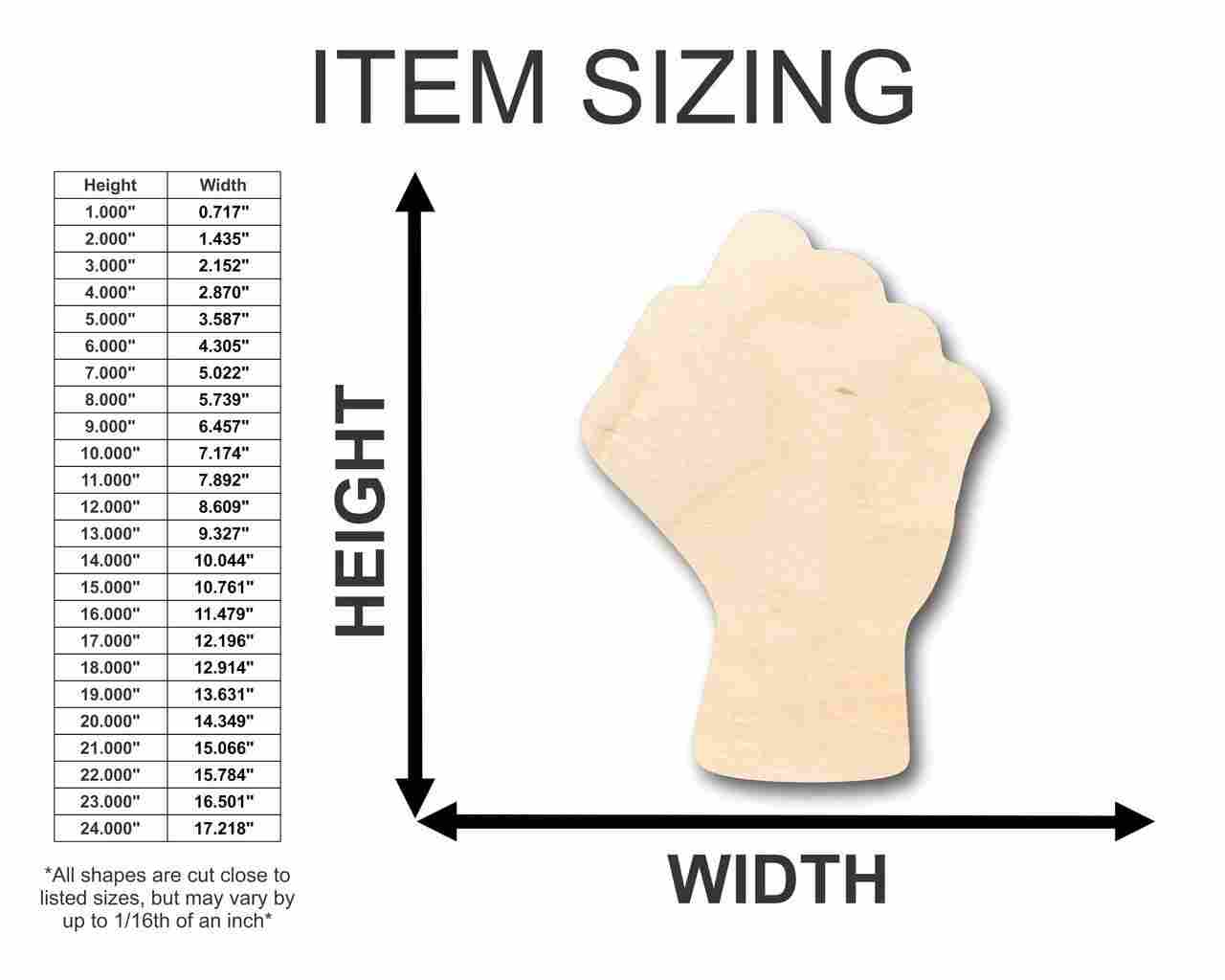 Unfinished Wood Raised Fist Shape - Craft - up to 46" DIY