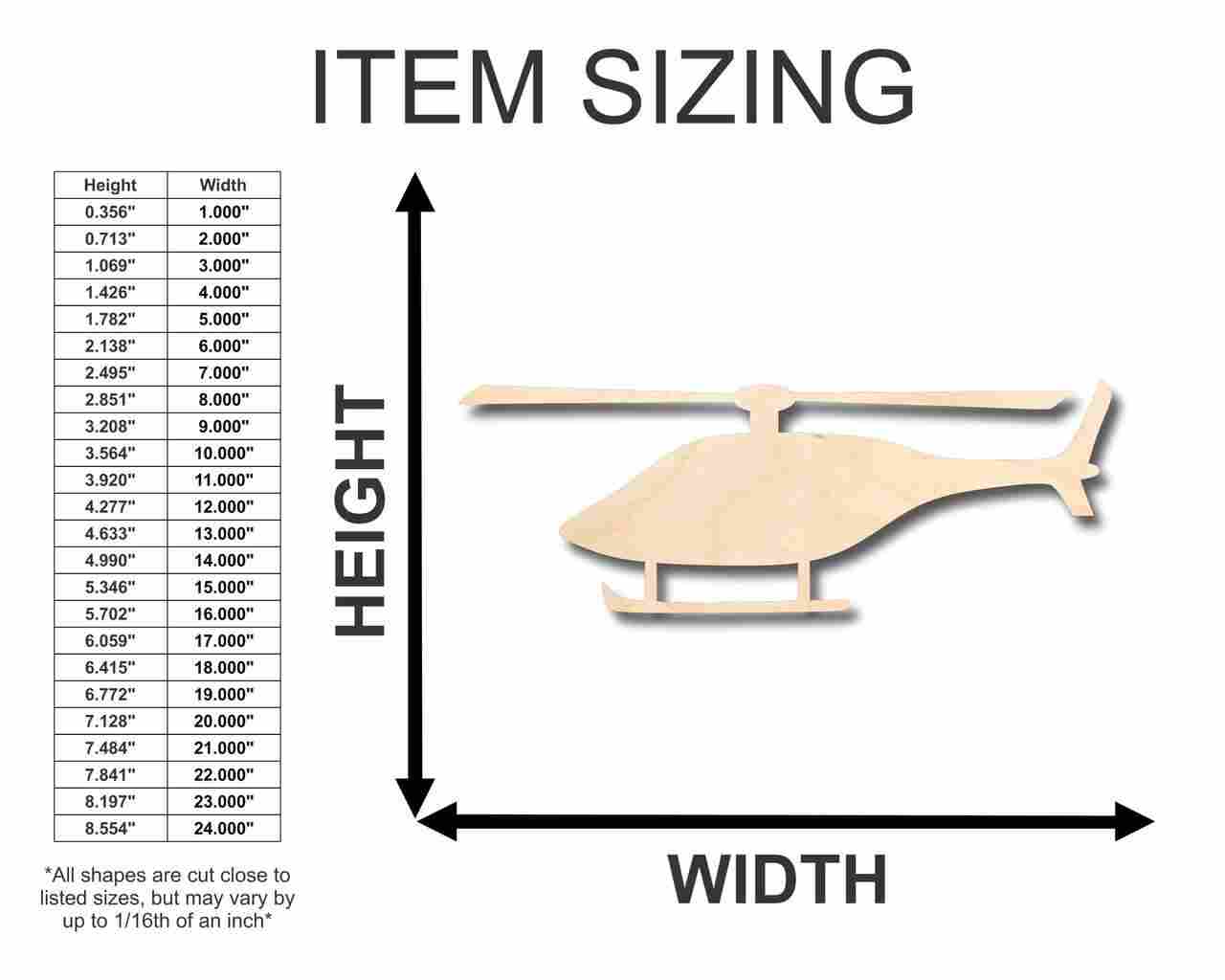 Unfinished Wood Helicopter Shape - Military - News - Craft - up to 46" DIY