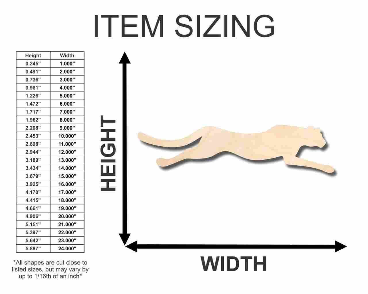 Unfinished Wood Running Cheetah Shape - Animal - Wildlife - Craft - up to 46" DIY