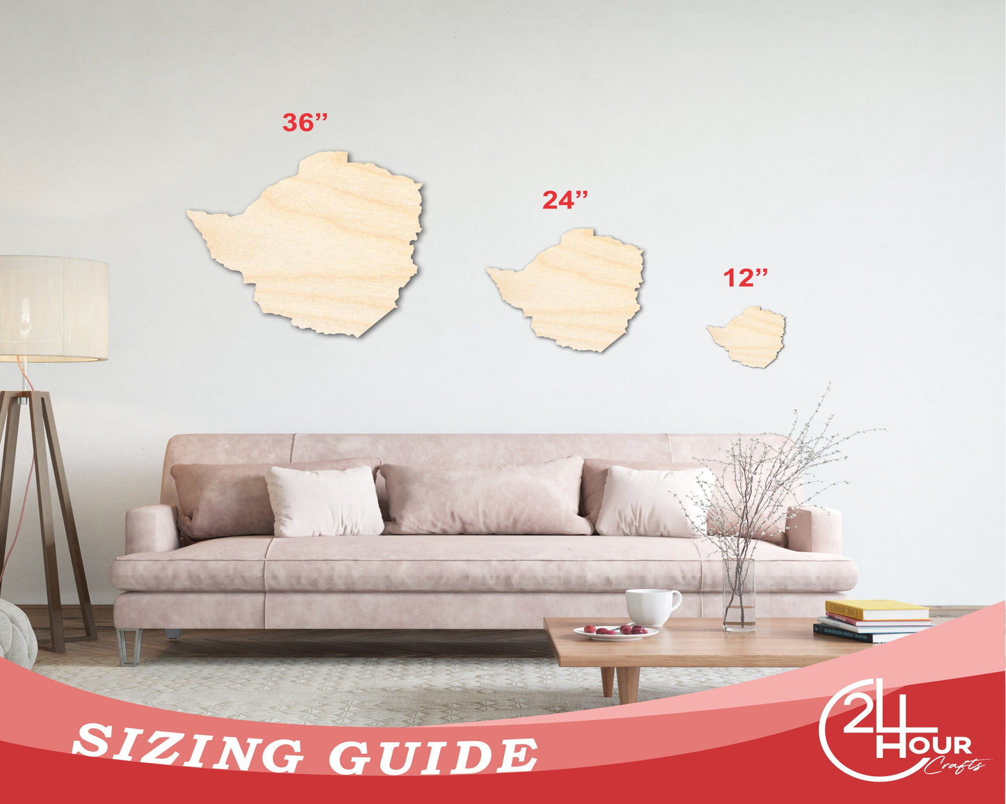 Unfinished Wood Zimbabwe Country Shape - Southern Africa Craft - up to 46" DIY