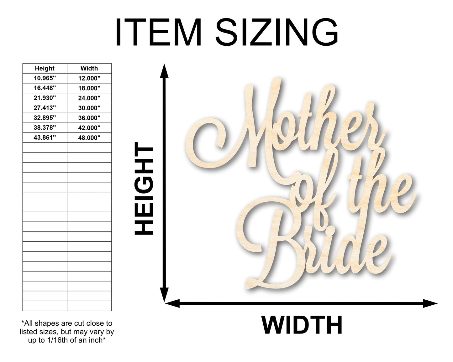 Unfinished Wood Mother of the Bride Shape - Word Craft - up to 46"