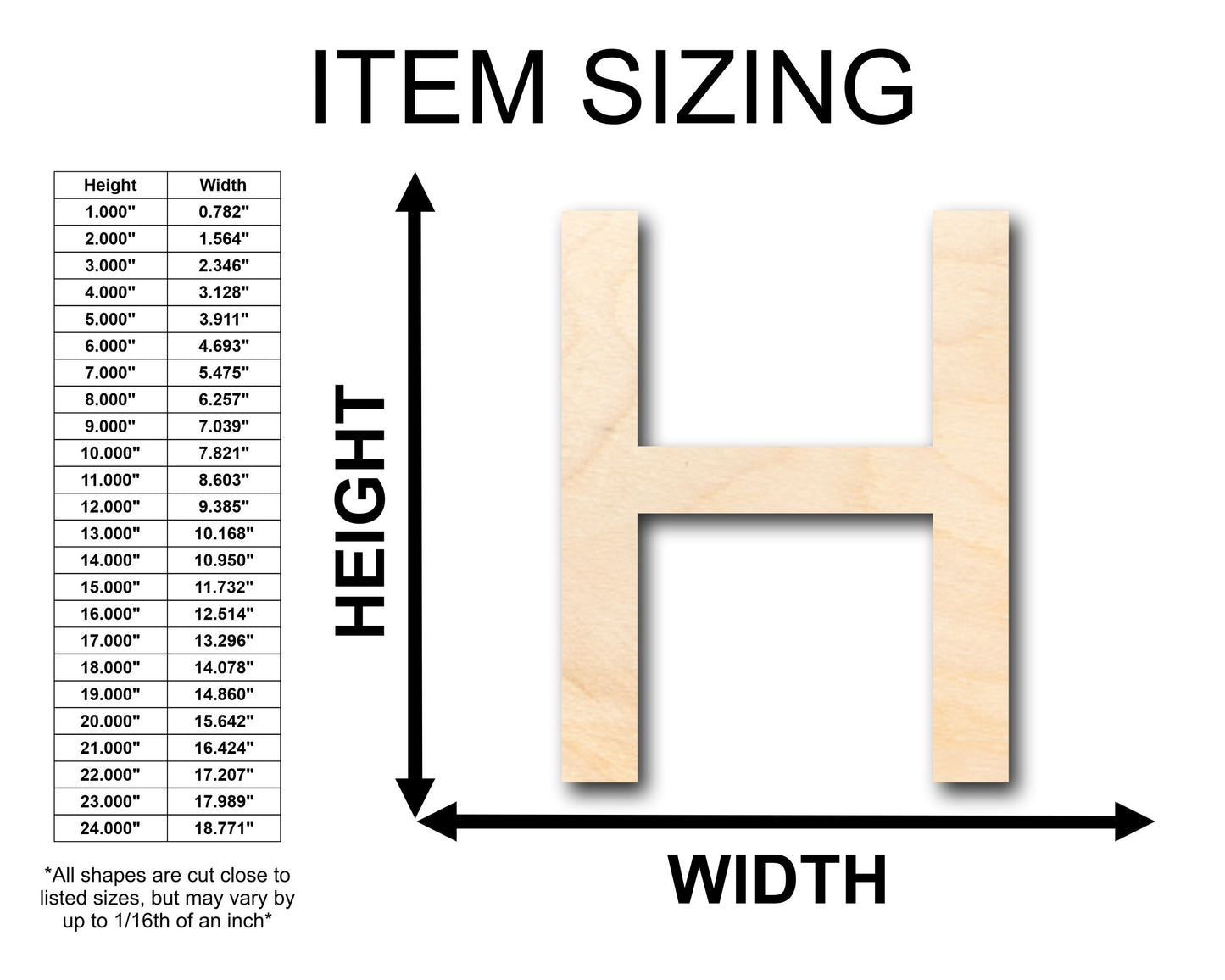 Unfinished Wood Arial Letter H Shape - Craft - up to 46" DIY