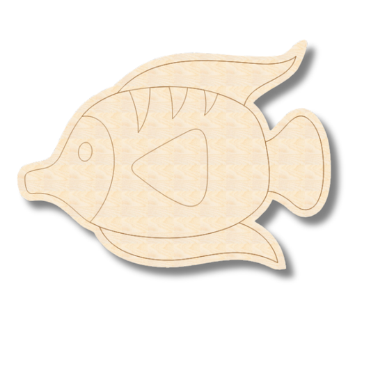 Unfinished Wood Etched Angel Ocean Fish Shape | Paint By Line Crafts | up to 30" DIY