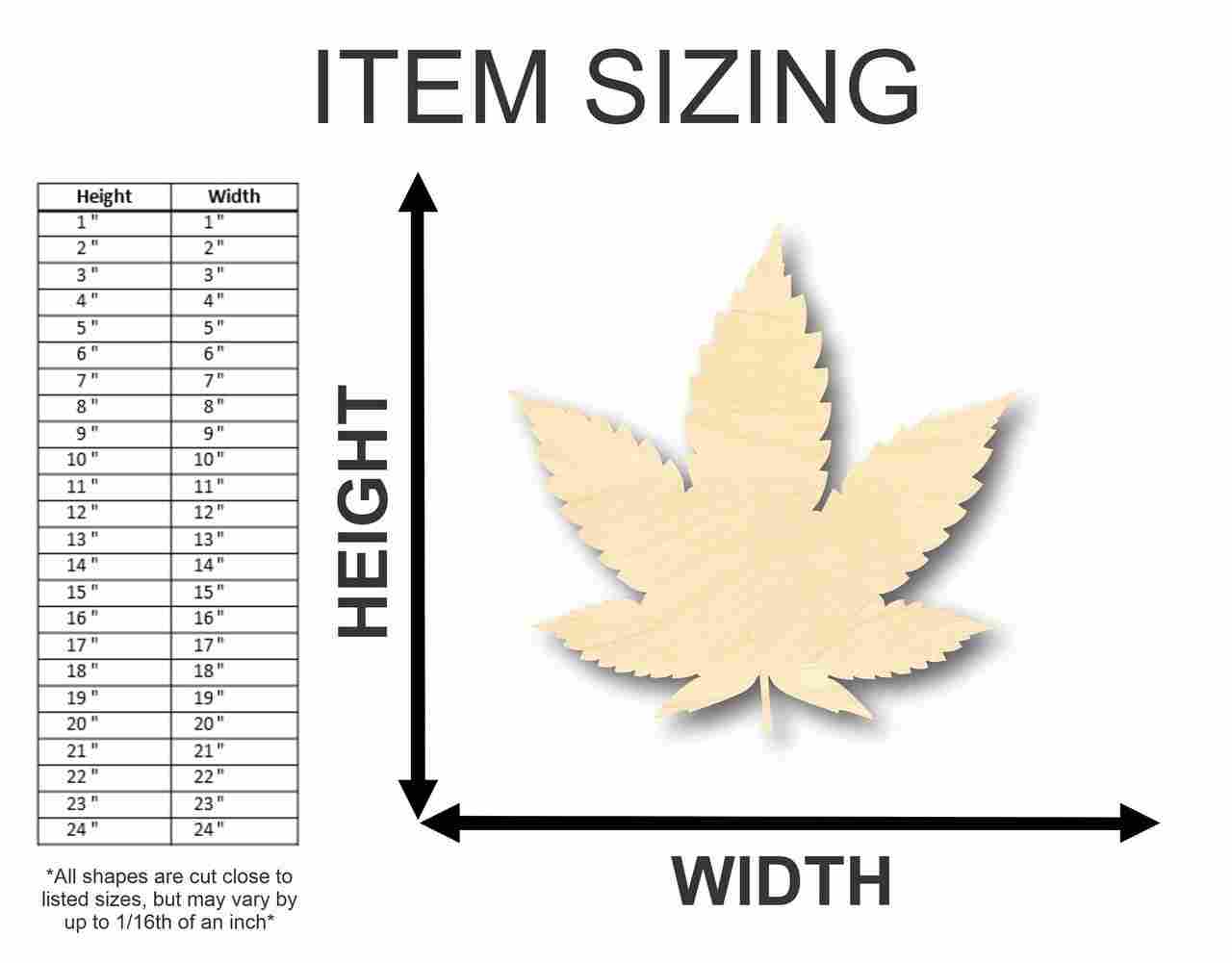 Unfinished Wood Marijuana Leaf Shape - Cannabis - Pot - Leaves - Craft - up to 46" DIY