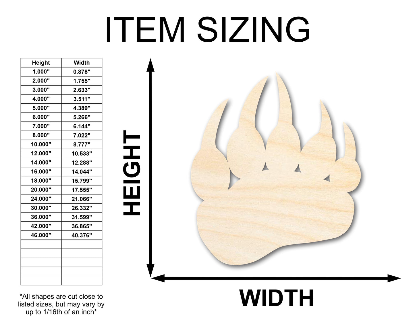 Unfinished Wood Bear Paw Shape - Wildlife Craft - up to 46" DIY