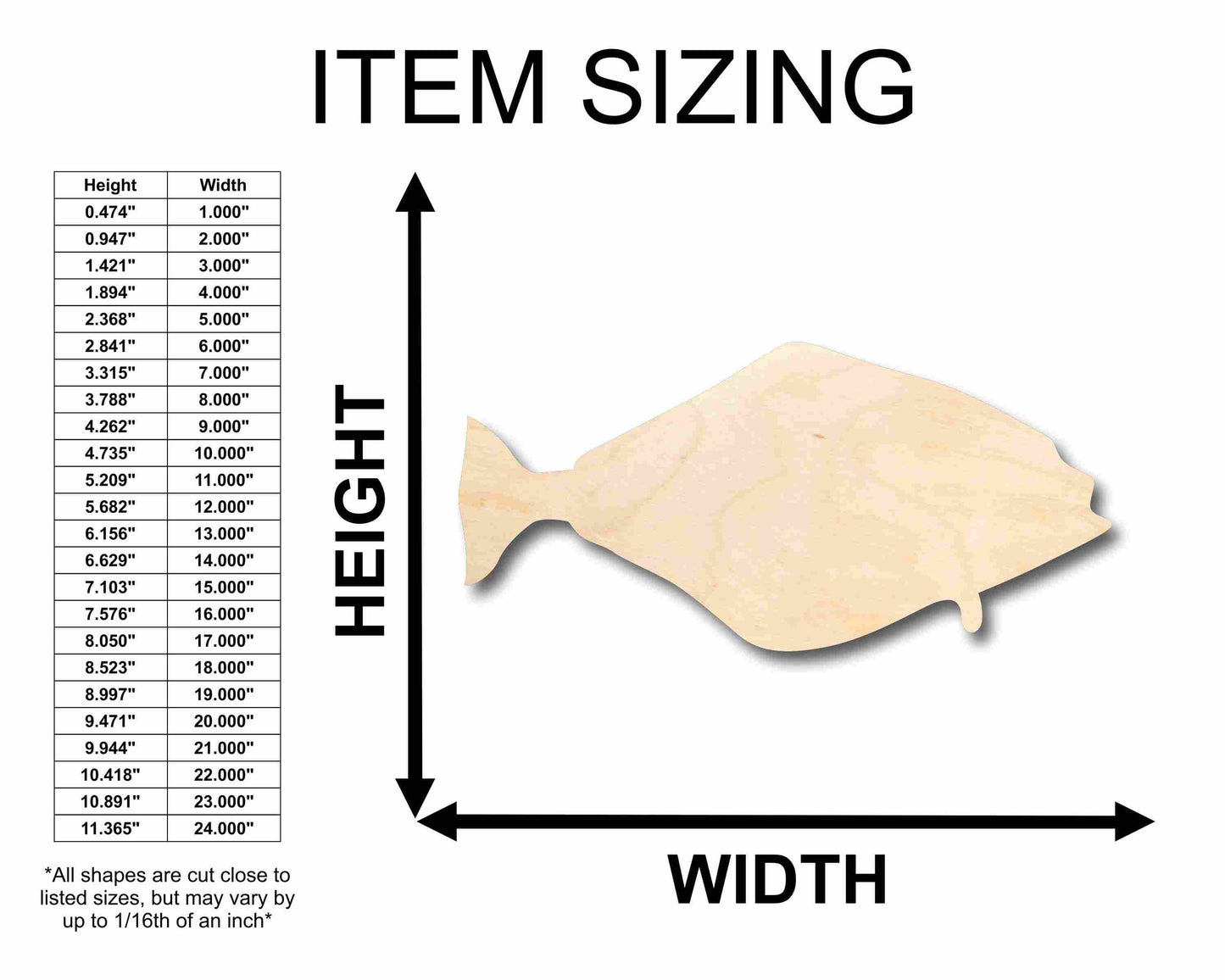 Unfinished Wood Halibut Fish Silhouette - Craft- up to 46" DIY