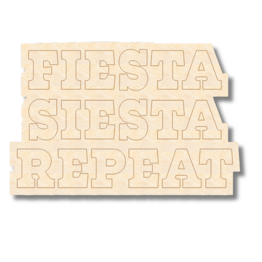Unfinished Wood Etched Fiesta Siesta Repeat Shape | Paint By Line Crafts | up to 30" DIY