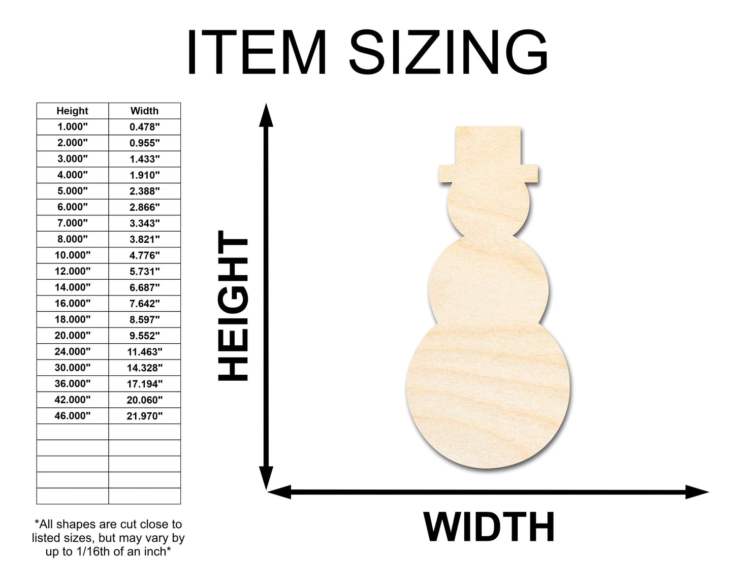 Unfinished Wood Tall Snowman Shape - Craft - up to 46" DIY