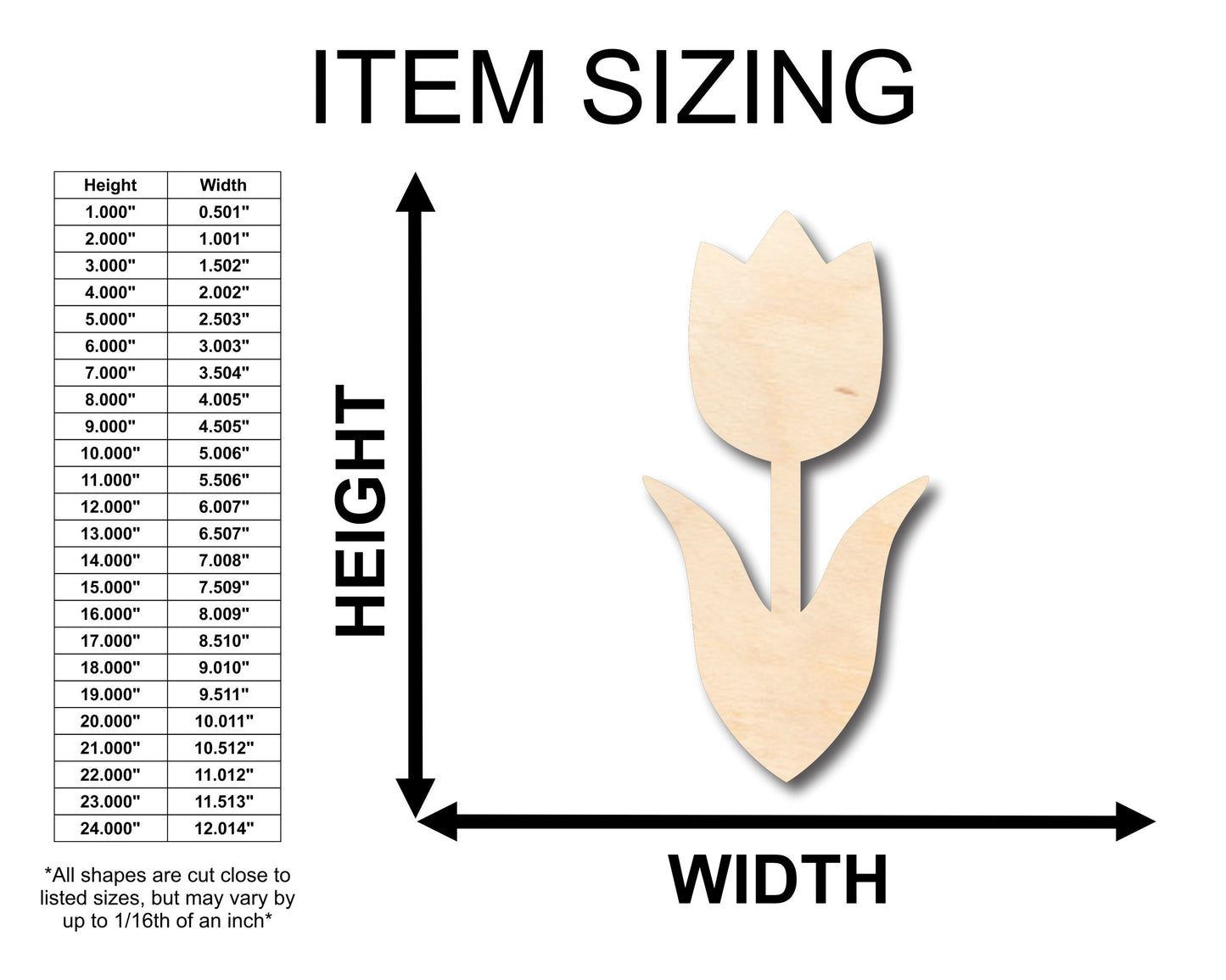 Unfinished Wood Tulip Flower Shape - Craft - up to 46" DIY