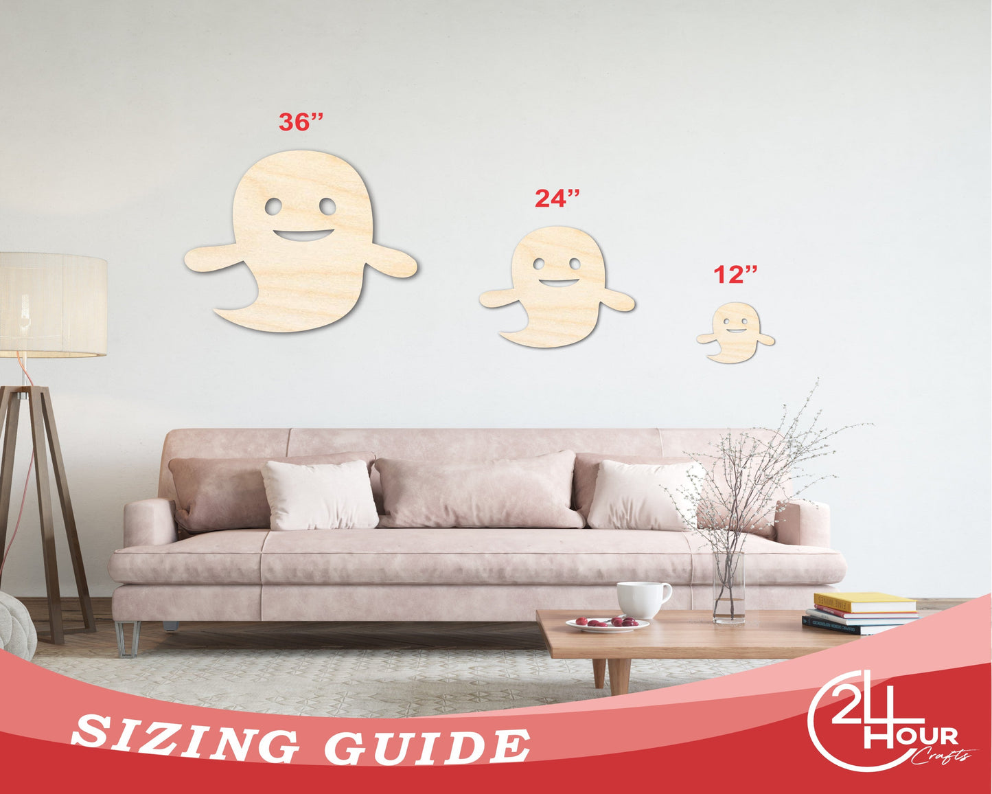 Unfinished Wood Cute Ghost Shape - Craft - up to 46"