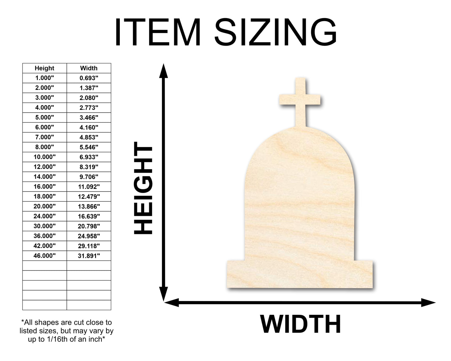 Unfinished Wood Cross Tombstone Shape - Craft - up to 46"