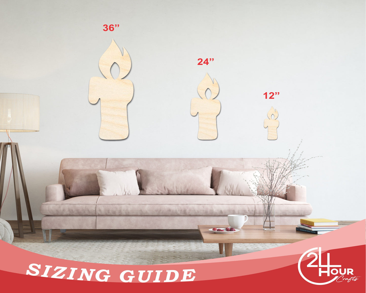 Unfinished Wood Candle Shape - Craft - up to 46"