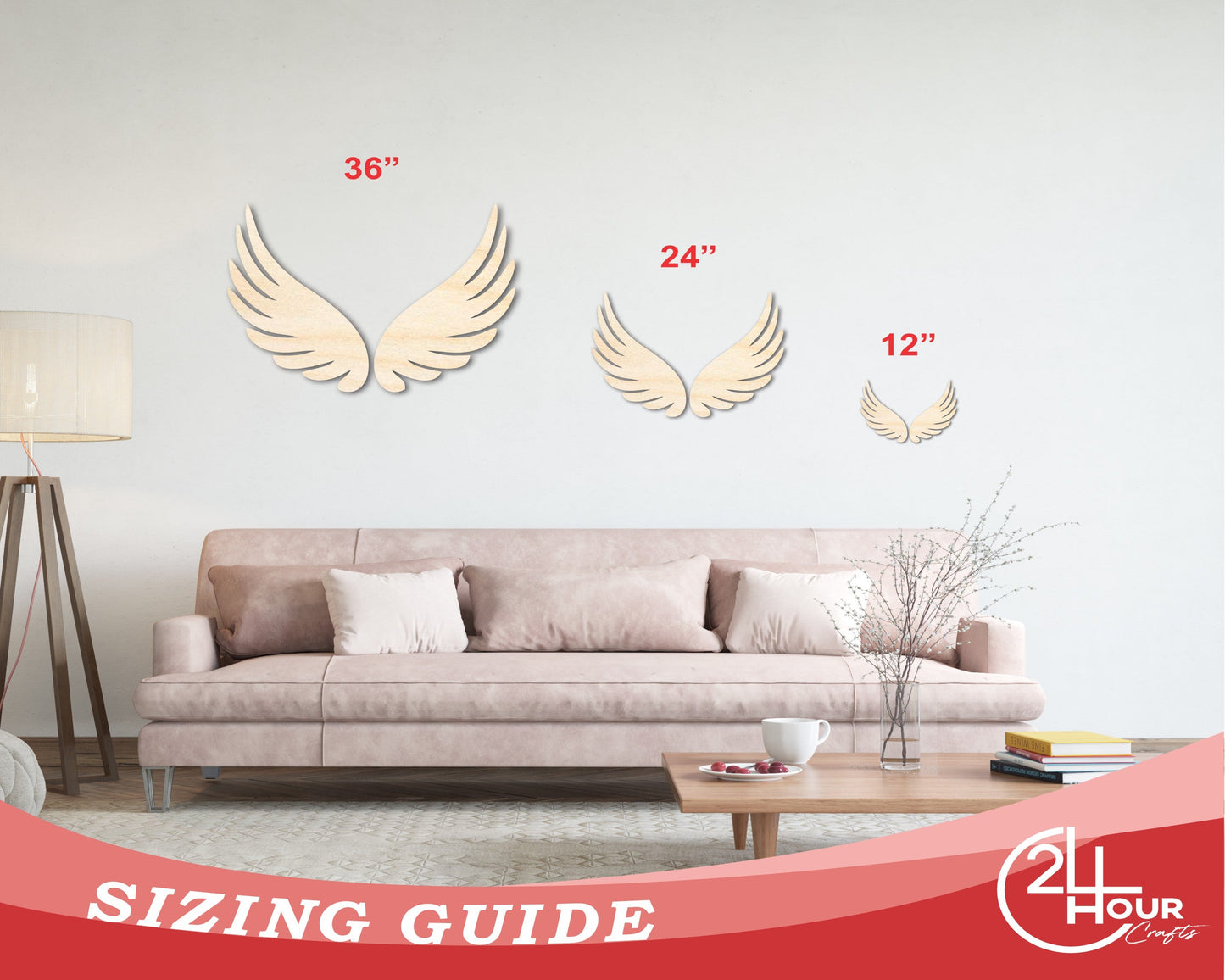 Unfinished Wood Angel Wings Shape - Craft - up to 46"