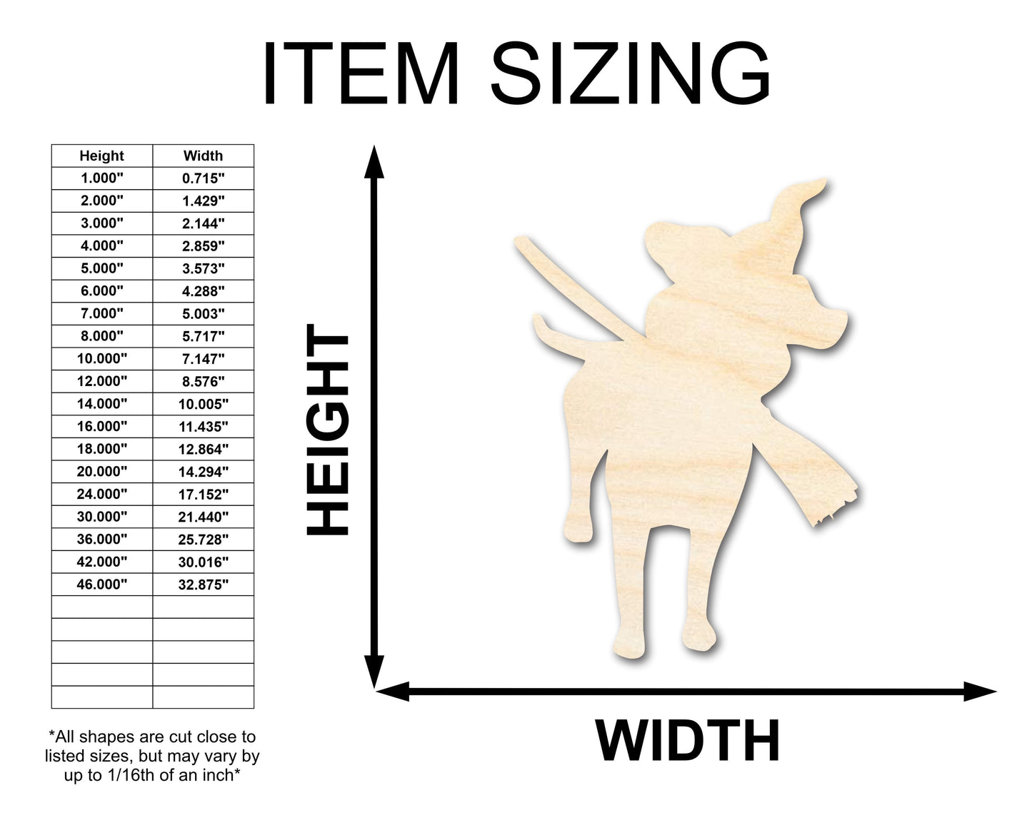 Unfinished Wood Witch Dog Shape - Craft - up to 46"
