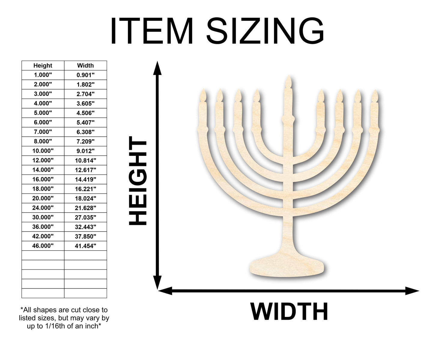 Unfinished Wood Hanukkiah Menorah Shape - Craft - up to 46"