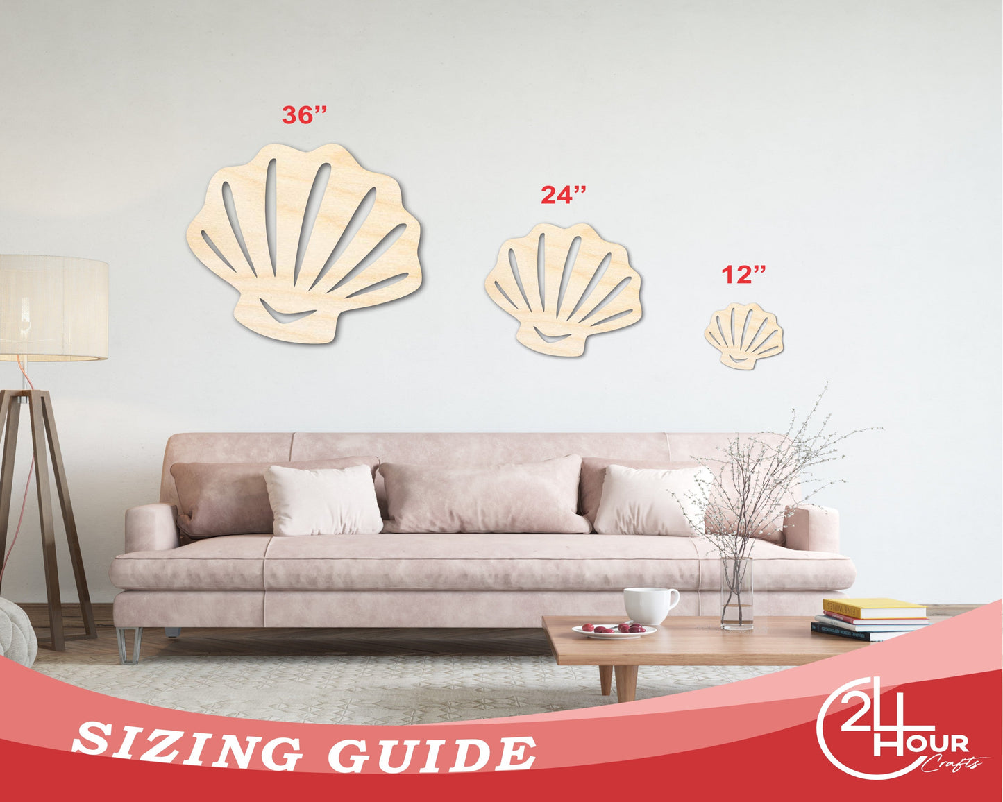 Unfinished Wood Sea Shell Shape | Ocean Beach Craft Cutout | up to 46" DIY