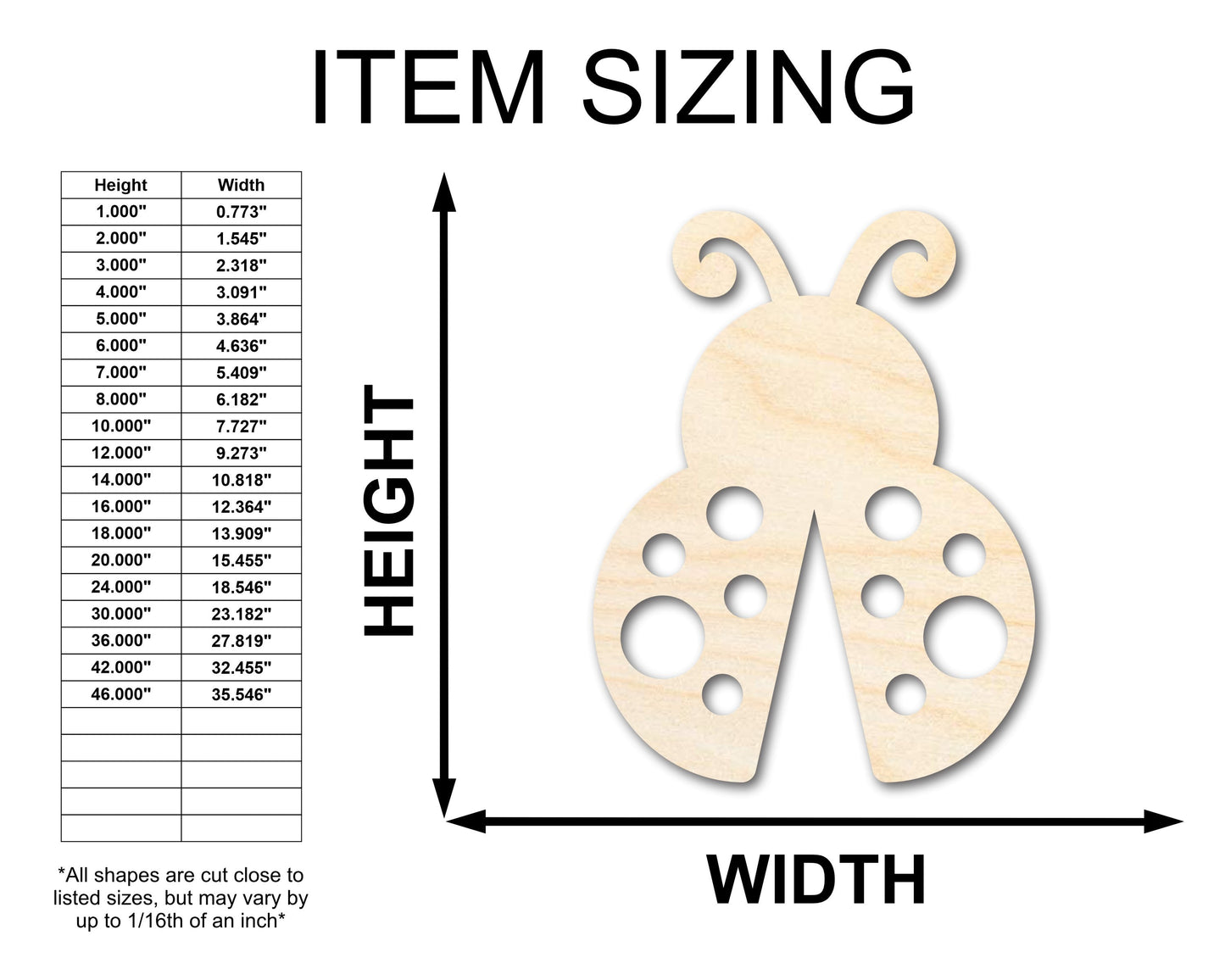 Unfinished Wood Ladybug Shape - Craft - up to 46"