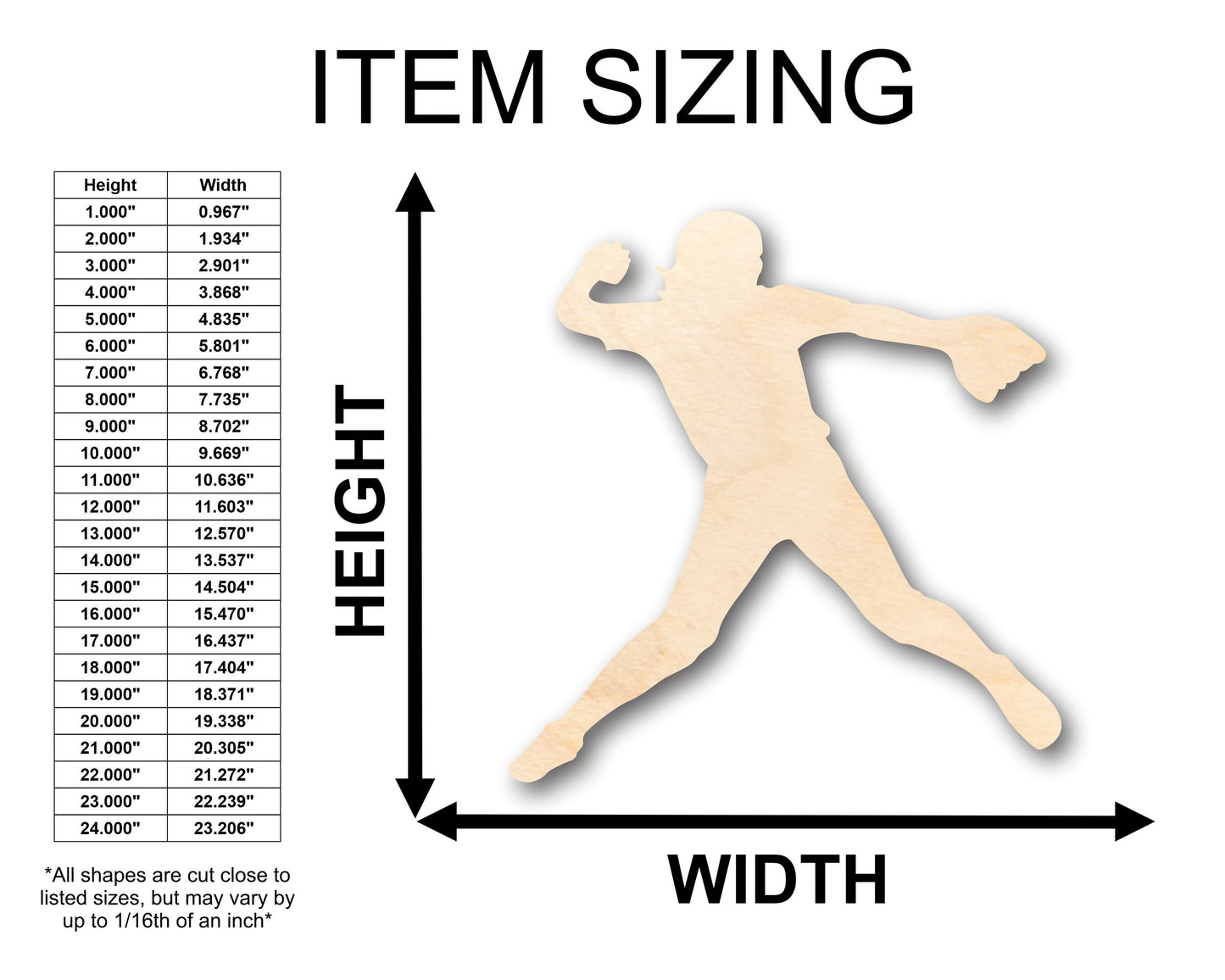Unfinished Wood Softball Pitcher Shape - Craft - up to 46" DIY