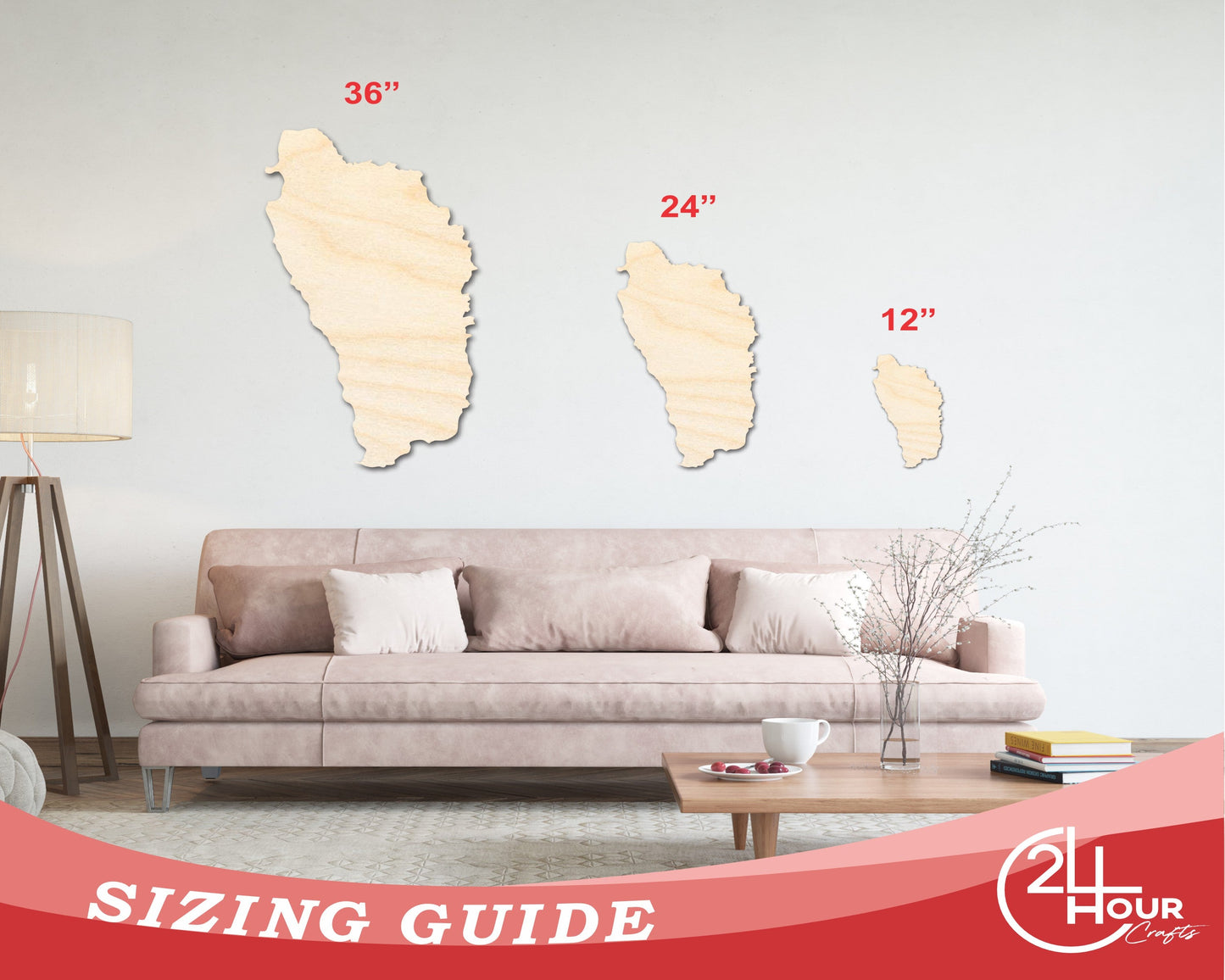 Unfinished Wood Dominica Country Shape - Caribbean Craft - up to 46" DIY