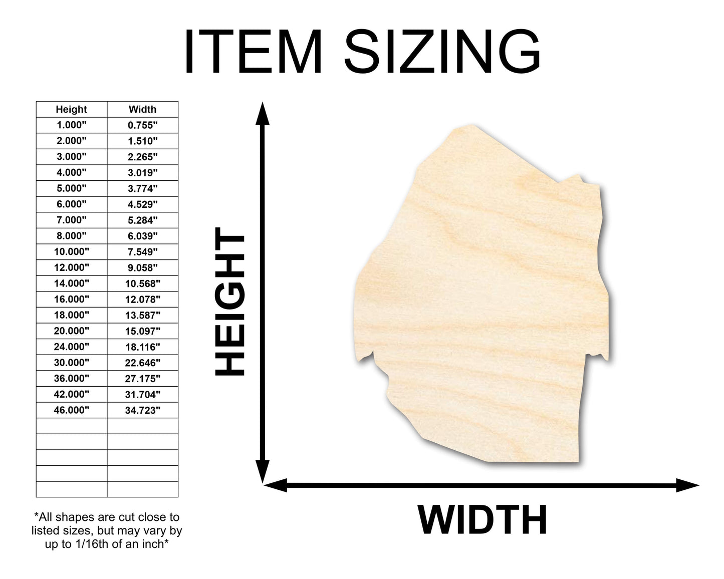 Unfinished Wood Eswatini Country Shape - South African Craft - up to 46" DIY