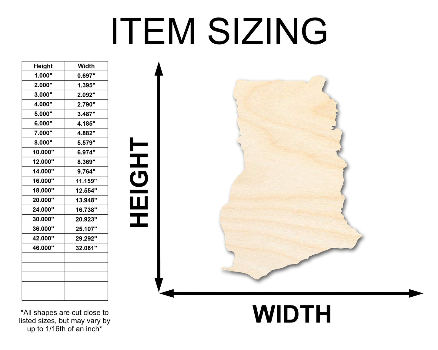 Unfinished Wood Ghana Country Shape - West African Craft - up to 46" DIY