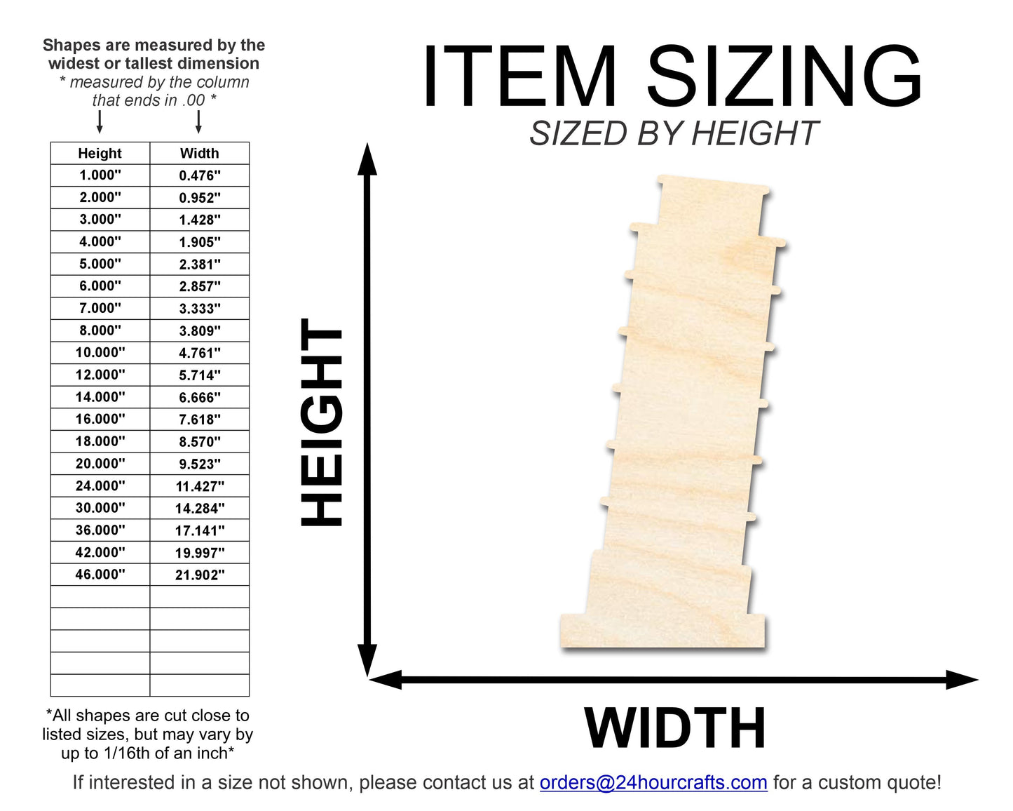 Unfinished Wood Leaning Tower of Pisa Shape | DIY Craft Cutout | up to 46" DIY