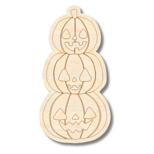 Unfinished Wood Etched Stacked Jack o 'Lantern  Shape | Paint By Line Crafts | up to 30" DIY